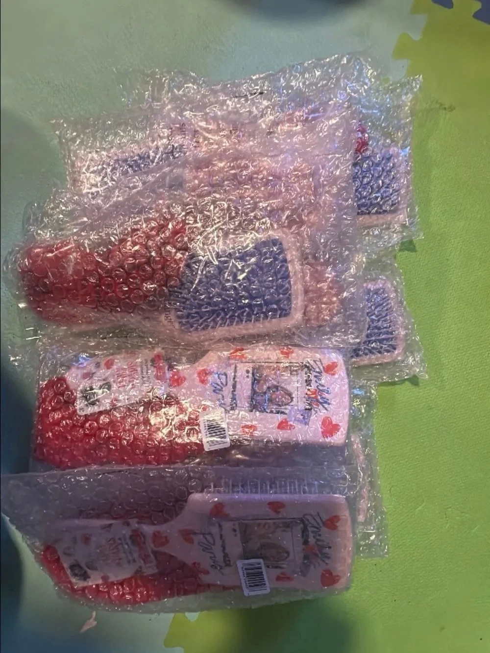 Lot of 7- Netflix Pink Paddle Hair Brush with Red Heart Design
